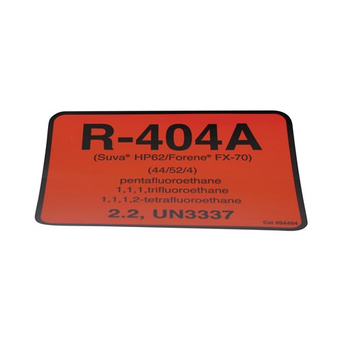 LABEL REFG R-404A (HP62) SELL BY PKG